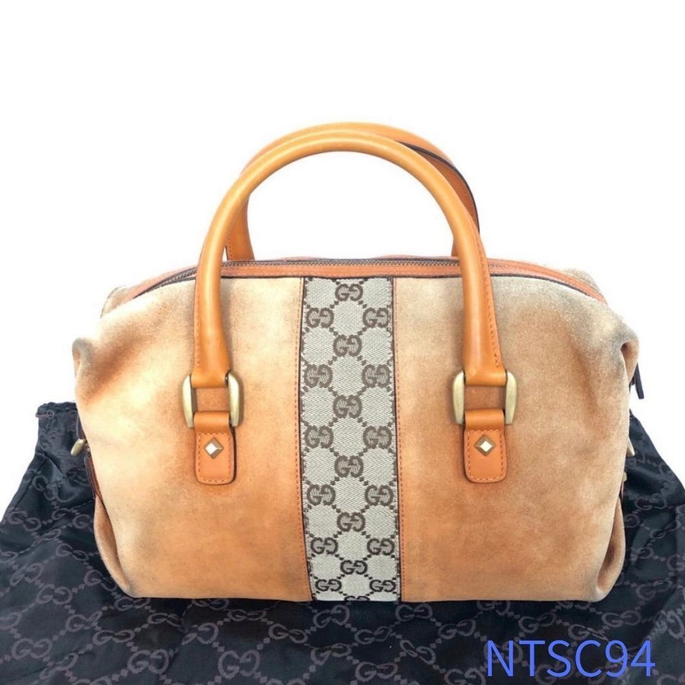 GUCCI GG canvas suede handbag tote bag brown beige